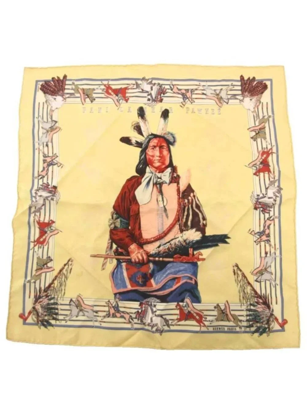 Hermes Pani la Shar Pawnee Carre 40 Scarf Silk Yellow Multicolor